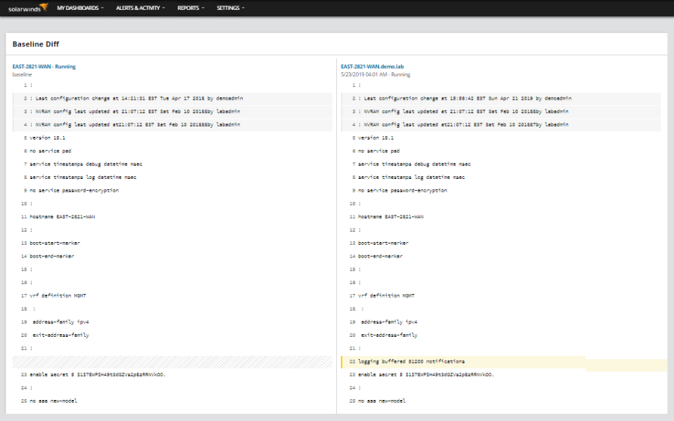 screenshot of SolarWinds Network Configuration Manager